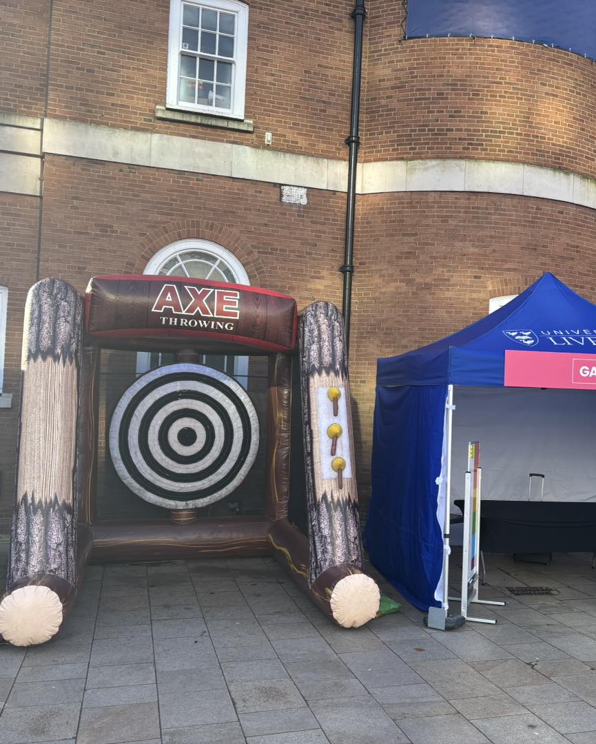 inflatable axe throwing game at the University of Liverpool